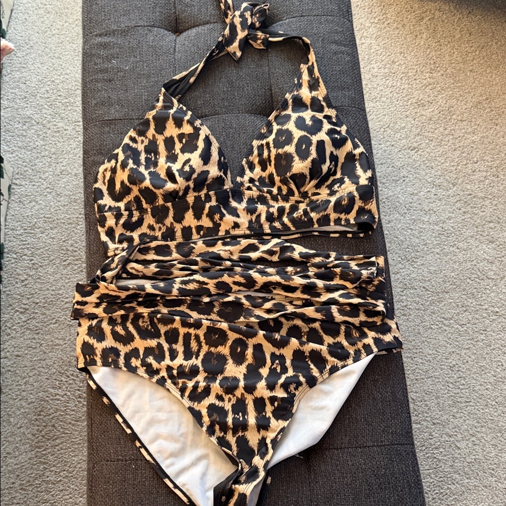 Leopard Print Halter Bikini Set
